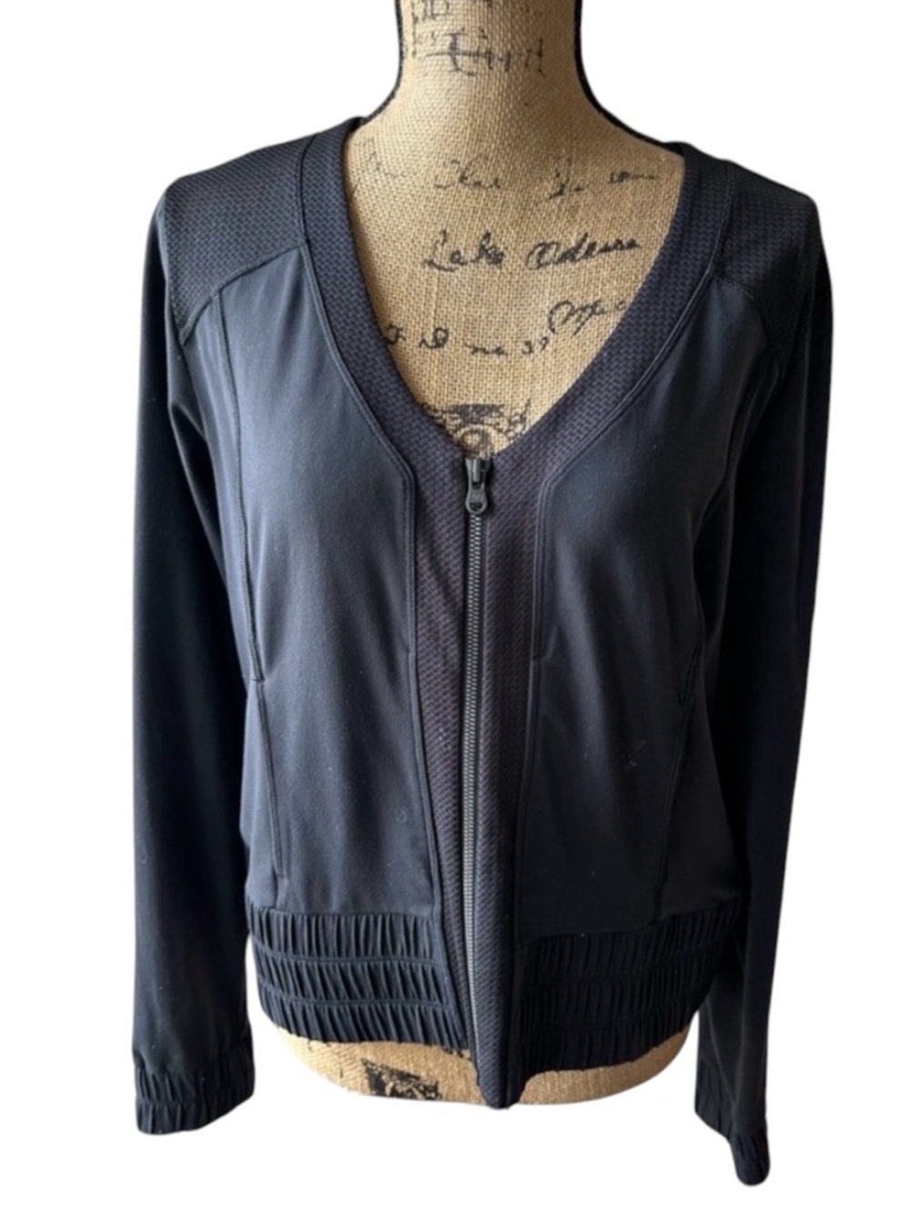 Lucy Black Supplex Nylon Blend Stretch Mesh Zip Front Jacket